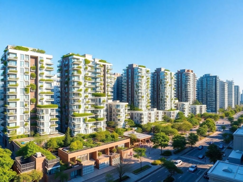 Piața imobiliară modernă în 2025, clădiri inovatoare.