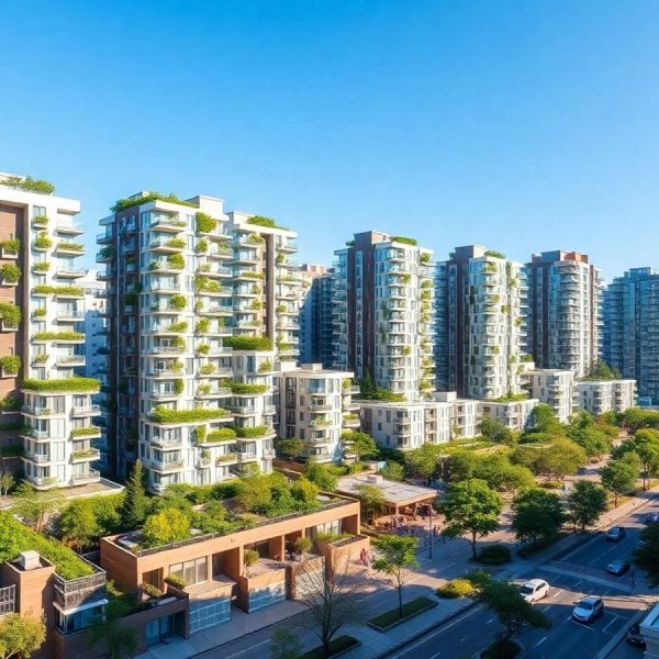 Piața imobiliară modernă în 2025, clădiri inovatoare.